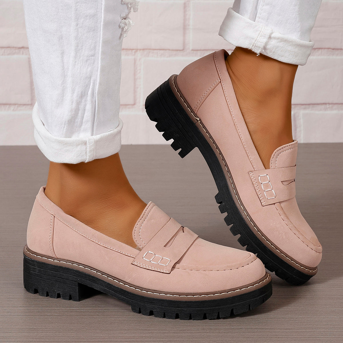 Gloryinterest Womens Loafers Slip On Casual Chunky Platform Heel Loafers Classic Penny Dressy Comfy Business Work Shoes