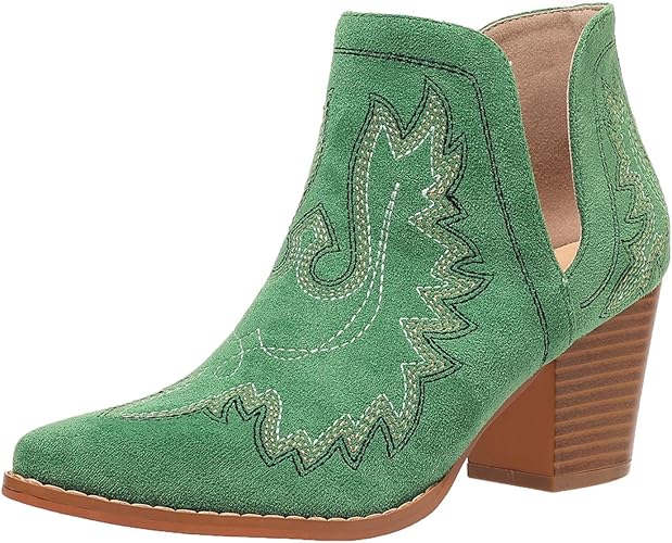 Gloryinterest Cowboy Boots for Women Cowgirl Ankle Western Embroidered Stitched Pointed Toe Cutout Chunky Heels Short Booties